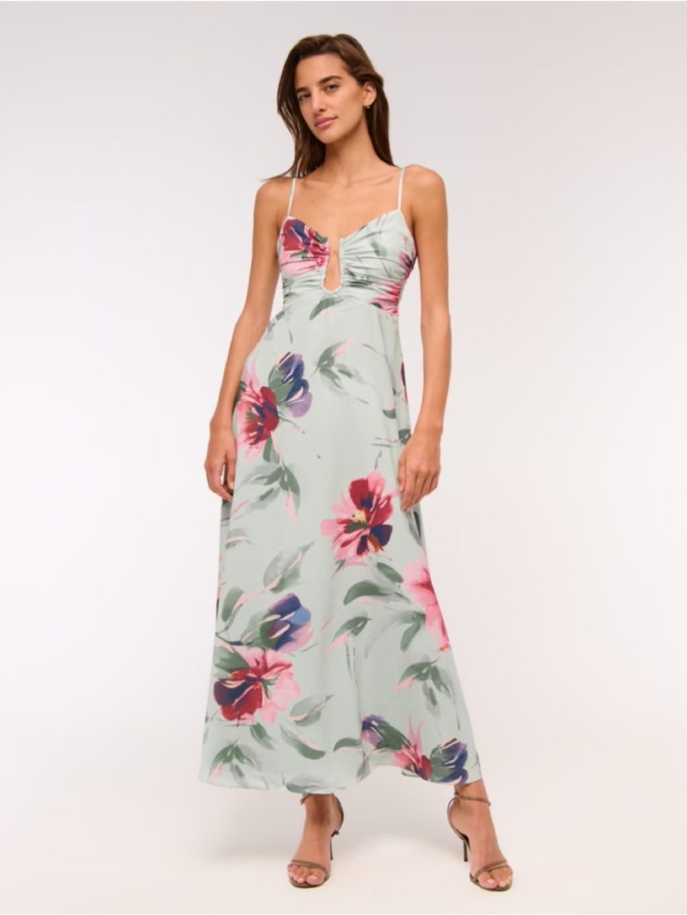 Abercrombie & Fitch Bra-Free Hardware Maxi Dress Mint Green Floral NWT